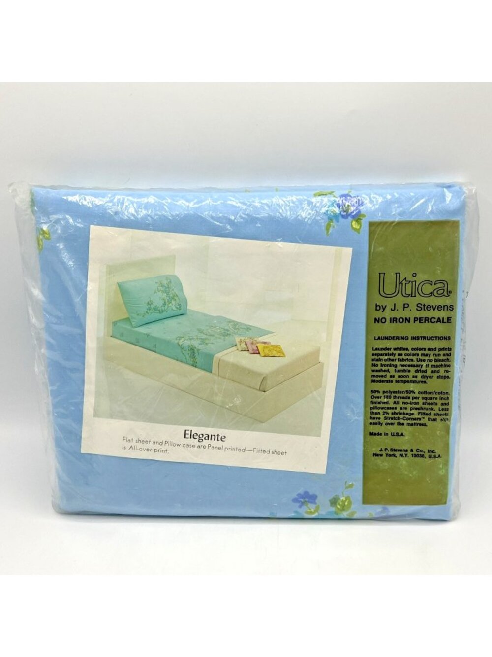 JP Stevens Utica Full Fitted Sheet Elegante All Over Print Blue Floral Vintage